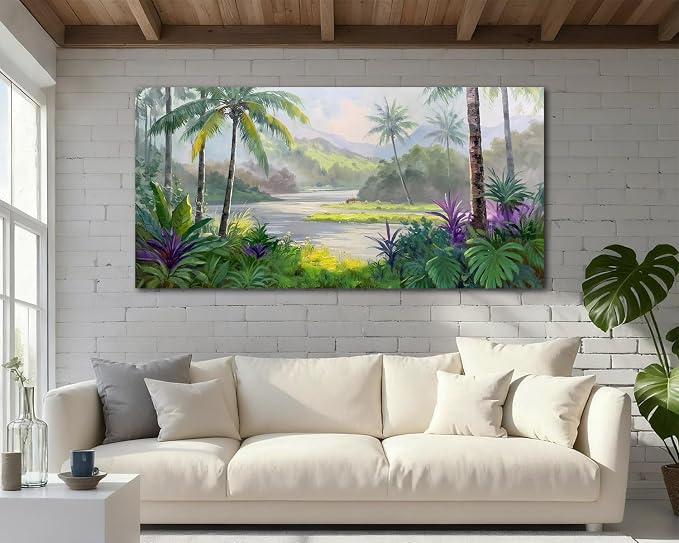 Acocifi Tropical Canvas Wall Art Palm Tree Green Picture 48"x24" | HD Print, Ready to Hang, Waterproof Fastness, Artwork for Living Room Bedroom Home Decor