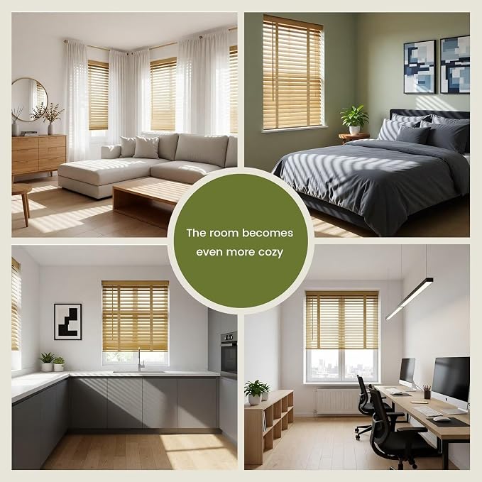 2" Cordless Bamboo Blinds,Indoor Windows Horizontal Blackout Wood Blinds, Room Darkening Window Shades for Interior Bedrooms, Living Rooms, Offices Natural 23.5" W x 48" H