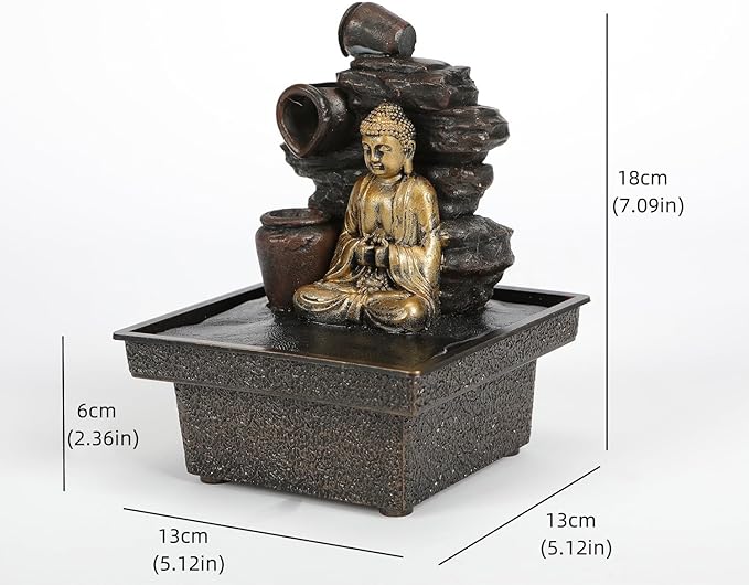 Tabletop Water Fountain Buddha Statue Desktop Indoor Waterfall Fountain Tabletop Humidifiers Home Decoration for Office, Living Room, or Bedroom