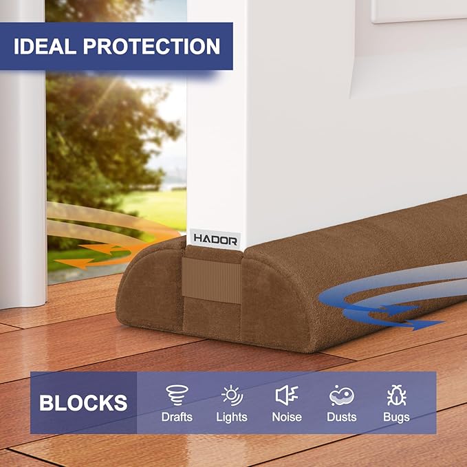 HADOR Door Draft Stopper for Bottom of Door, 36 Inch Under Draft Air Noise Light Blocker 30"- 36" Double Side Triangle Soundproof Sweep Filler Seal Gap up to 1.7" for Patio Sliding Door Guard, Brown