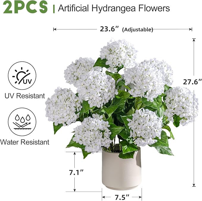 2 Pack Artificial Plants UV Resistant Faux Hydrangea Tree Indoor Outdoor Realistic Floor Plants Large Faux Plastic plantas Fake Flowers Trees for Home Porch Garden Office Porch Patio Front Decor