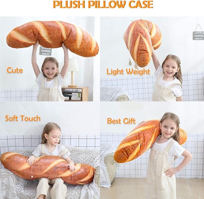 Wepop 40 in 3D Simulation Bread Shape Pillow Soft Lumbar Baguette Back Cushion Funny Food Plush Stuffed Toy