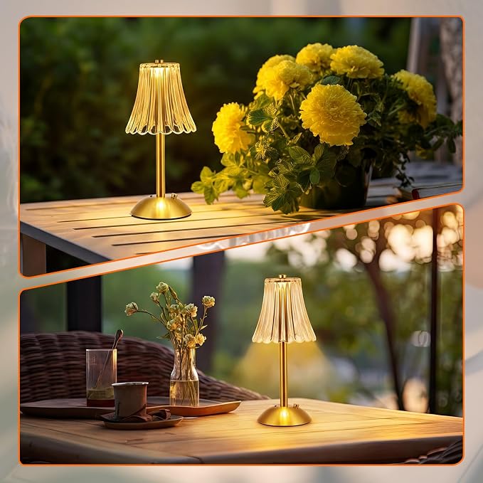 Liliful 1 Pcs Cordless Table Lamp Rechargeable Touch LED Small Gold Portable Battery Operated USB-c Desk Lamp 3 Color Dimmable for Bedroom Living Room Dining (Gold,Rose Style)