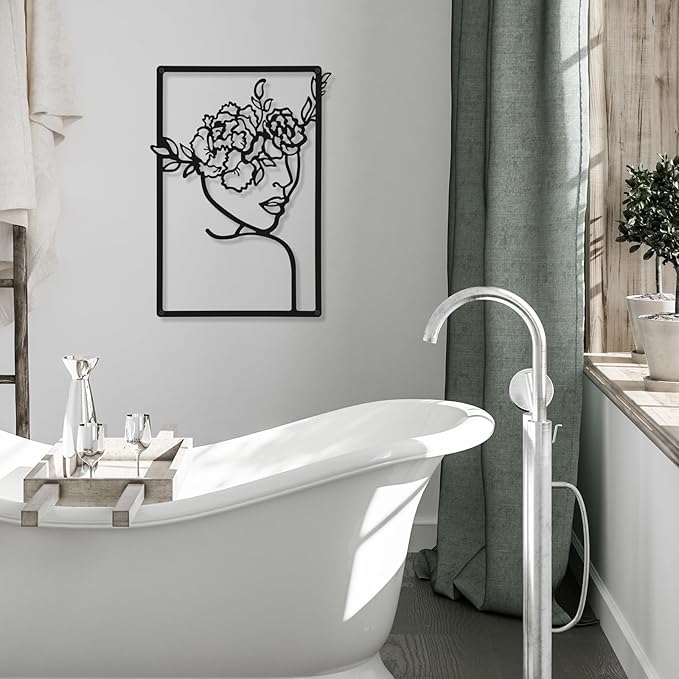 CHENGU 3 Pieces Metal Minimalist Abstract Woman Wall Art Line Drawing Wall Art Decor Single Line Female Home Hanging for Kitchen Bathroom Living Room
