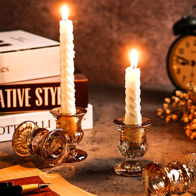Clear Glass Candlestick Holders Taper Candle Holder Bulk 2.5 Inch Candle Stick Holder for Table Centerpiece Mantel Wedding Housewarming Gift Rustic Vintage Valentines Dinning Decoration