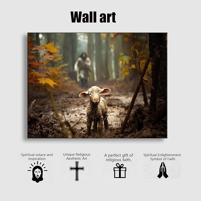 Ploceiny large artwork for wall Baptism wall art gifts for prayer room Jesus Running After Lost Lamb Picture for home decor canvas wall prints for for Living Room Bedroom decorations .(36"X24") A-399