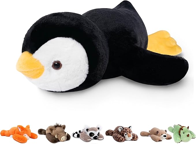 Niuniu Daddy Penguin Weighted Stuffed Animals for Kids & Adults, 24" | 5lb Large Weighted Plushies Pillow for Sleeping and Calming, Cute Lying Plush Toy Huggable Gift for Everyday Comfort