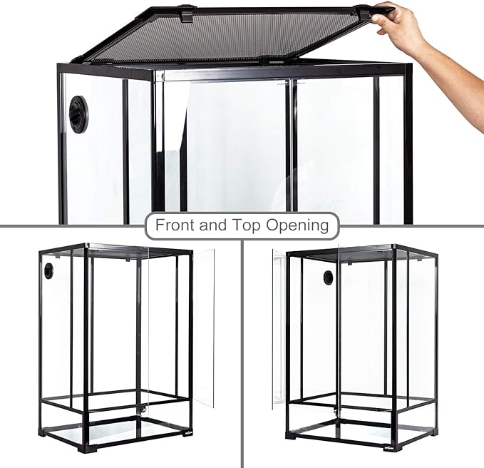REPTI ZOO 24" x 18" x 36" Reptile Tall Glass Terrarium Rainforest Habitat Double Hinge Door with Screen Ventilation 67 Gallon Reptile Terrarium Easy Assembly