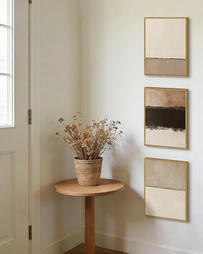 PHOPAGO Neutral Abstract Framed Wall Art Minimalist Beige Gray Pastel Wall Decor Modern Watercolor Art Paints for Kitchen Living Room - 11x14in Natural Framed