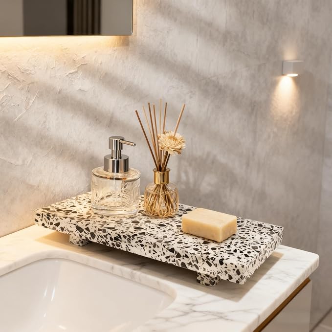 Marble Pedestal Stand, Bathroom Vanity Counter Organizer, Jewelry and Soap Display Stone Tray for Home Decal, Kitchen Sink(Multi Colors)