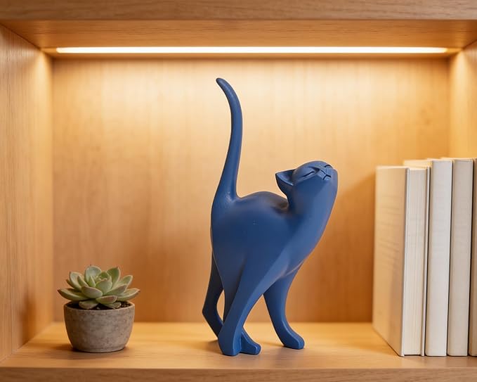 Blue Cat Statue Modern Abstract, Home Office Shelf Decor, 7-Inch Vibrant Assorted Colors, Easy to Match Any Decor Style