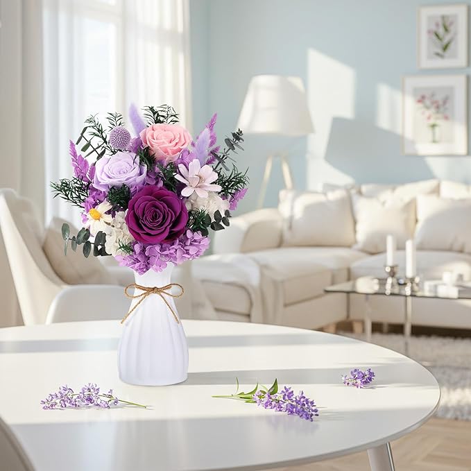Flowers for Delivery Prime Preserved Flowers Bouquet with Vase That Last 3-5 Years Real Forever Flowers Purple Rose Bouquet for Mom Mother Women Wife Friends Birthday Mothers Day Gifts