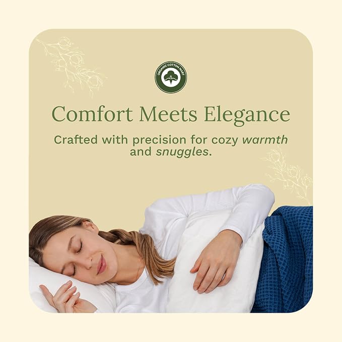 Organic Cotton Blue King Blanket - GOTS Certified, Waffle Weave, Soft, Breathable, Premium and All-Year 100% Cotton Blanket - Cozy, Hypoallergenic and Sustainably-Made (Navy Blue - King/Cal King)