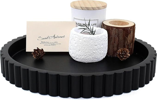 LIN CHUAN Decorative Coffee Table Tray, 11" Round Resin Coffee Table Centerpiece Tray for Home Decor, Modern Organizer for Living Room, Console or Dresser, Matte Black
