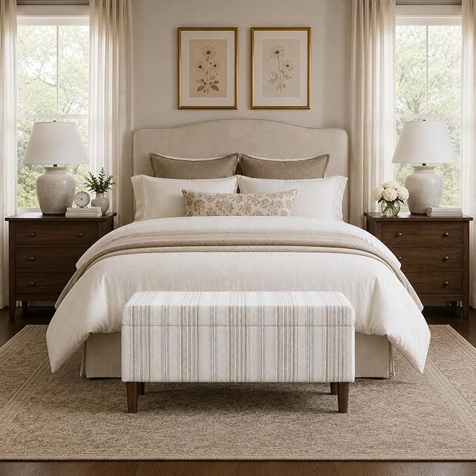 HomePop Malmo 36" Storage Bench - Gray Striped Pattern