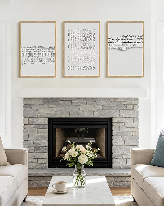 PHOPAGO Gray Abstract Framed Wall Art Large 16x24in Mid Century Minimalist Boho Wall Decor Modern Neutral Farmhouse Rustic Art Bedroom Living Room Decor - Natural Framed