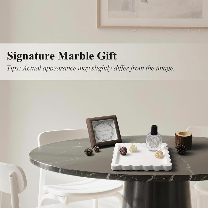 Square Marble Vanity Tray with Scalloped Edge - Natural Marble Perfume Tray Decor for Dresser, Vanity, Kitchen, Home Decor, Decorative Square Stone Tray - White 8 * 8 inch