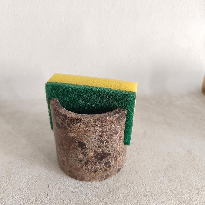 Natural Travertine Marble Sponge Holder, Stone Dish Drying Rack & Sink Organizer - Durable Kitchen Countertop Decor, Sponge Caddy with Drainage (coffee net)