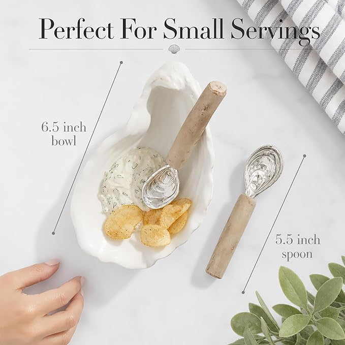 Mud Pie Oyster Bowl For Dips, Includes Oyster Dipping Spoon