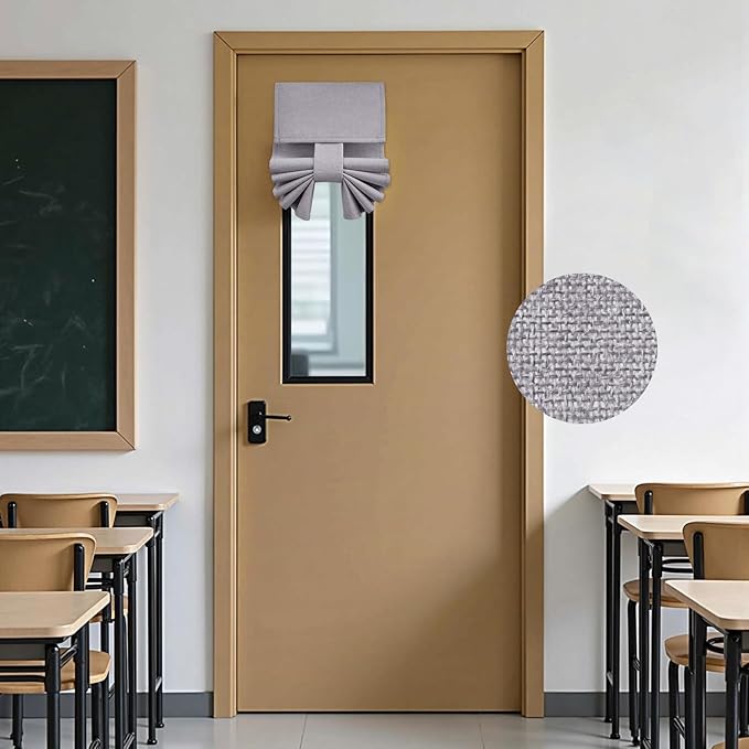 HOMEIDEAS Classroom 100% Linen Blackout French Door Curtains, Classroom Door Window Cover, Privacy Shades Thermal Insulated Small Window Covering, 1 Panel, W8 X L36 Inch, Light Gray