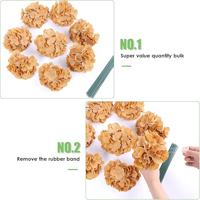 AVIVIHO 65pcs Fake Flowers Brown Hydrangea Artificial Flowers Bulk (Not Squished, No Steaming Need) Silk Flowers with Stems for Wedding Decor,Home,Baby Shower,Table Centerpieces Decoration