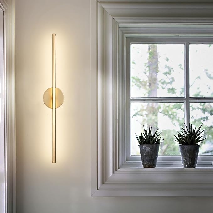 KARTOOSH Battery Operated Wall Sconces, Dimmable Wall Sconces Set of Two, 350°Rotate, 3000K LED Gold Wireless Wall Light for Living Room, Bedroom, Hallway, 24.4 Inch (2 Pack)