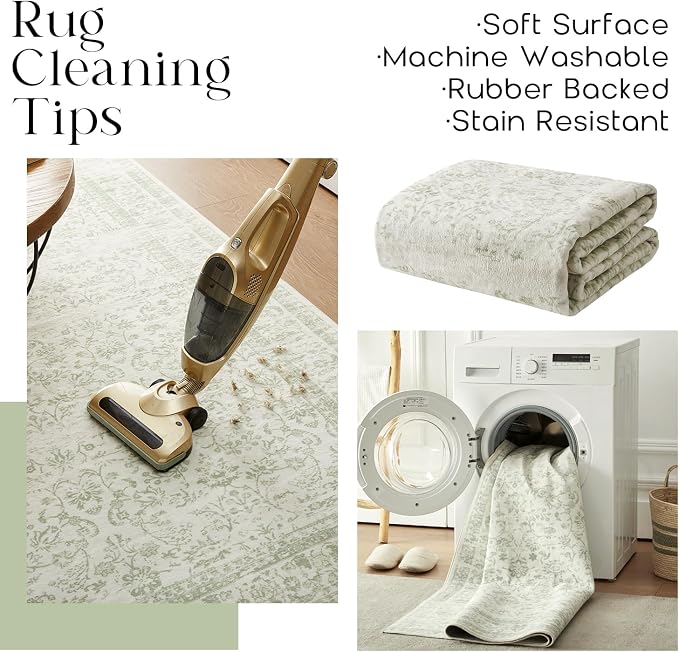 Sage Green Boho Front Door Mat for Indoor Entrance Washable Non Slip Cute Vintage Floral Aesthetic Area Rugs for Entryway Entry 4x6