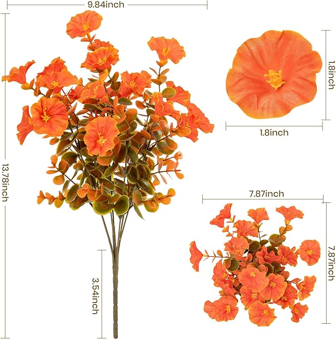 Nigirior Artificial Fake Mums for Outdoor 16 Bundles Fall Orange Morning Glory for Halloween Decorations