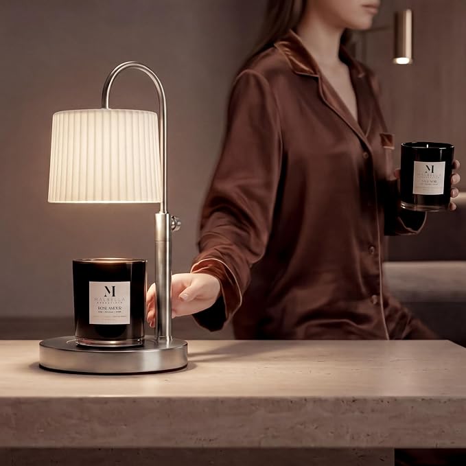 Dimmable Glass Candle Warmer Lamp with Timer - Adjustable Height Candle Lamp Warmer with Timer (8H/4H/2H) - Wax Melter - Ideal Gift, fits Various Size Scented Candles - 02 Bulb - (Brushed Nickel)