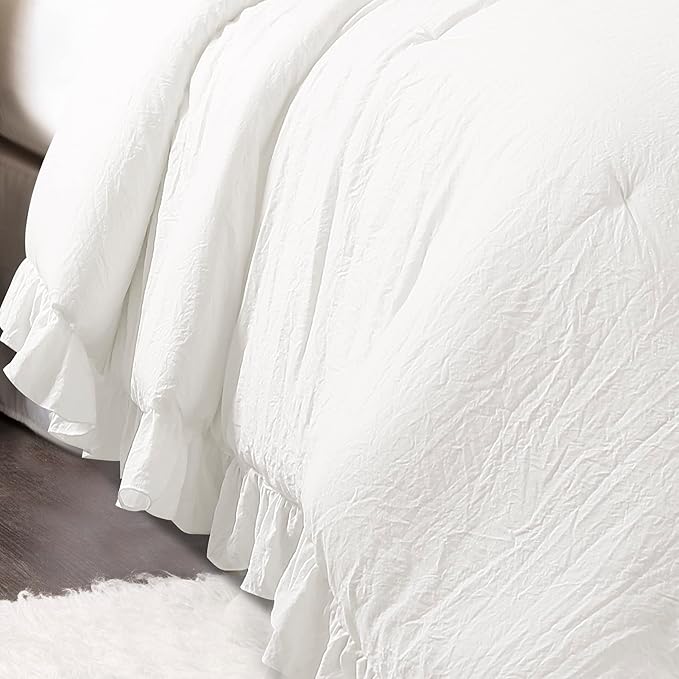 Lush Decor Reyna Ruffle Comforter Set - 3 Piece King Size Ruffle Comforter Set - Elegance for Bedroom - King, Pure White