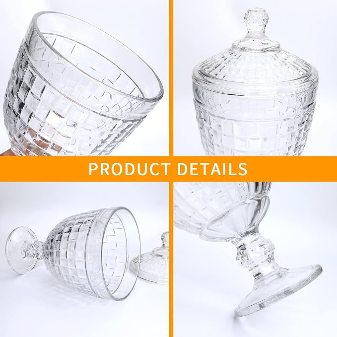 Candy Jars Set of 3,Apothecary Jar with Lid, Crystal Candy Jar, Decorative Footed Jars, Cookie jar, for Buffet,Wedding (27oz)