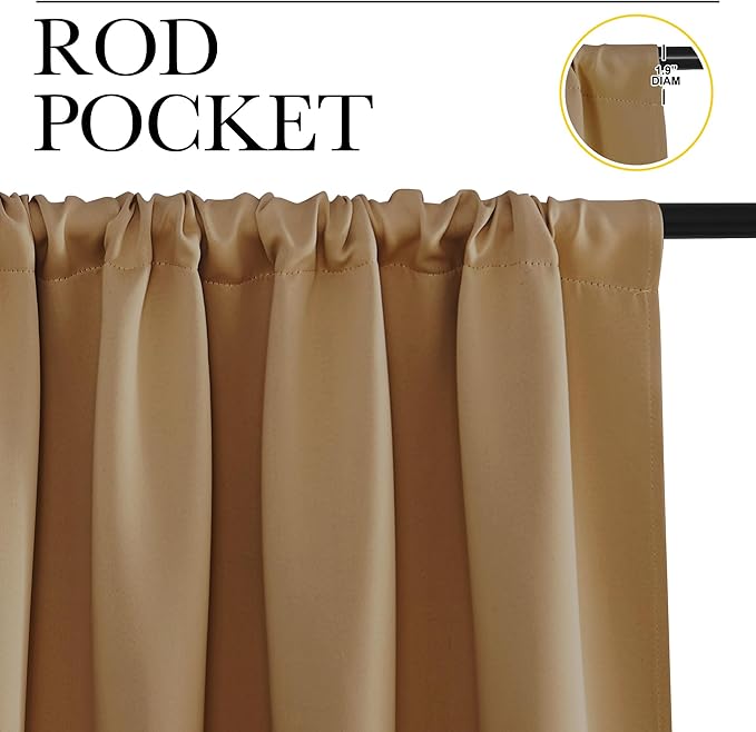 NICETOWN Blackout Curtains for Bedroom, Blackout Curtain Panels, Gold Brown, 1 Pair, 62 by 63-inch, Window Treatment Energy Saving Thermal Insulated Solid Rod Pocket Blackout Drapes/Draperies