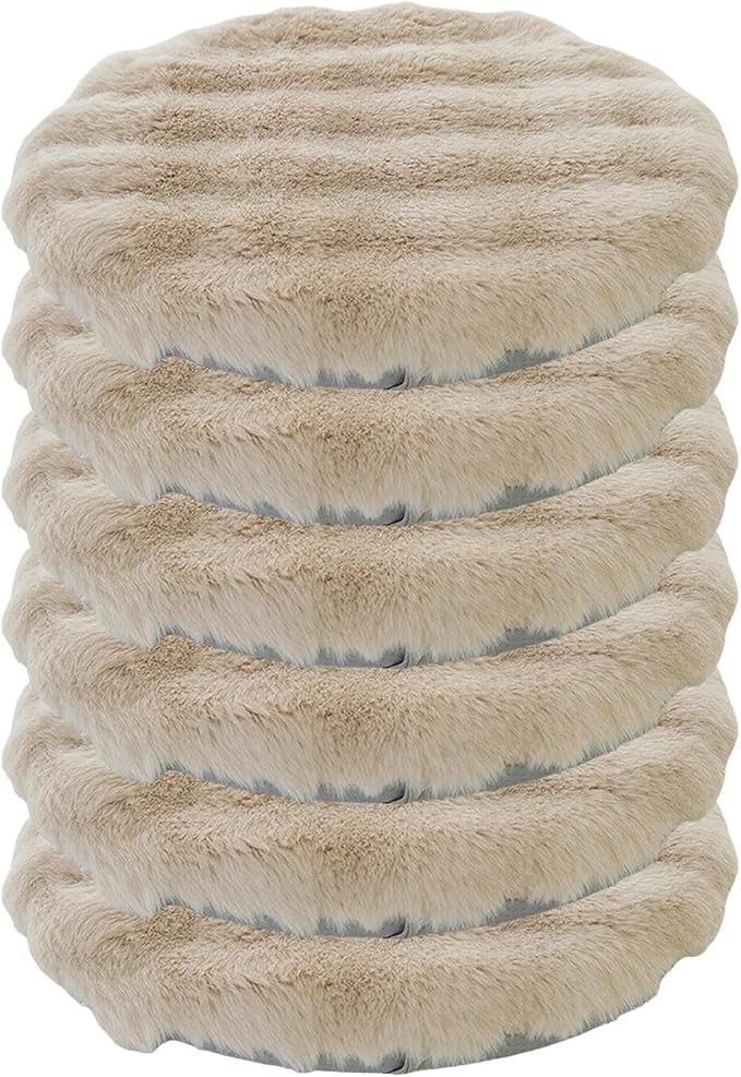 Lifup 6 Pack Round Chair Pads Memory Foam Seat Cushion Soft Cozy Plush Non Slip Thick Pad with Ties and Removable Cover for Dining Room, Office Khaki 14 x 14 Inch