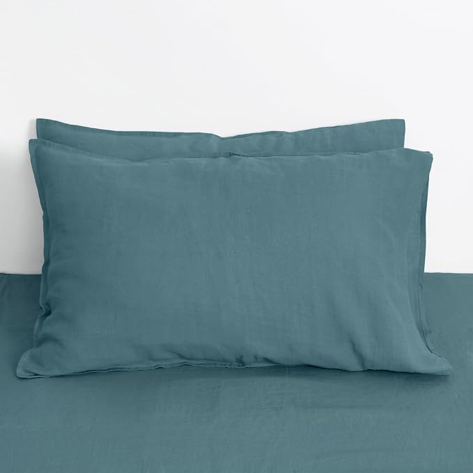 Linen World Linen Pillow Cases Queen Size - 20"x30" Set of 2,100% French Flax Pillowcase,Soft Breathable Natural Pillow Covers,Lake Blue