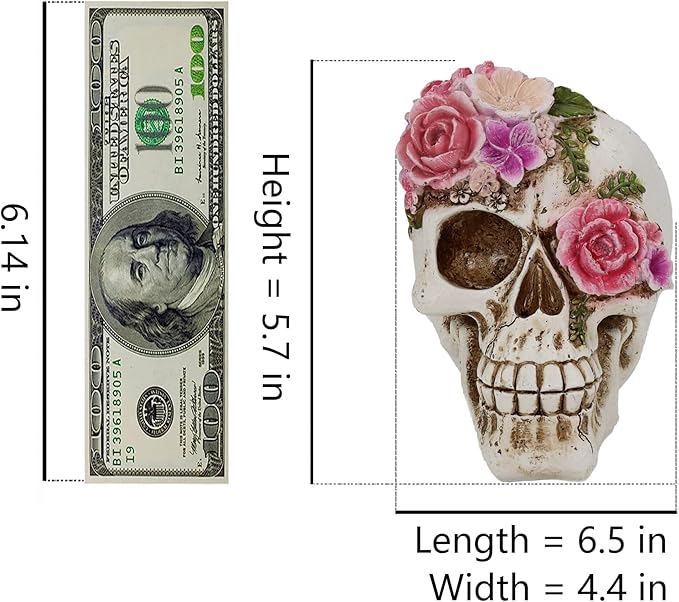 Resin Skull Head Decor Statue, Life Size Skull Halloween Decoration Home Decor Party Decorations,Skull Collectible Figurines,Adult Head Bone Model,Halloween Statue