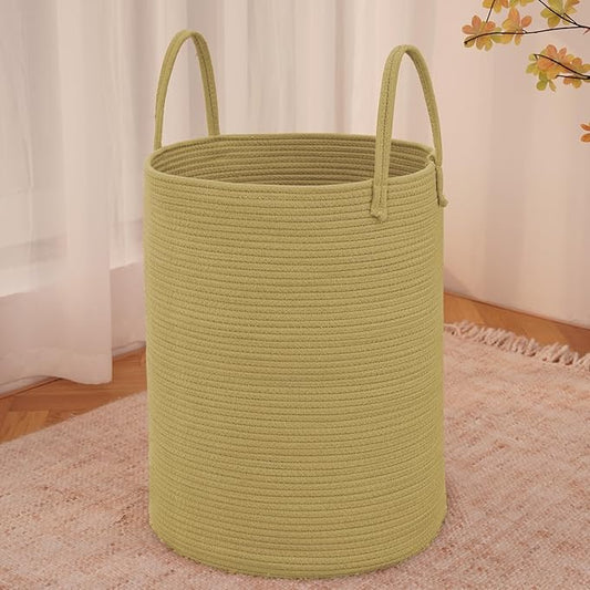 JMvicyroam Large Woven Laundry Basket Hamper,100L Cotton Rope Storage Bin for Blankets,Toys and Clothes,Decorative Tall Nursery Hamper for Living Room,Baby Nursery,Bathroom and Bedroom,Jute