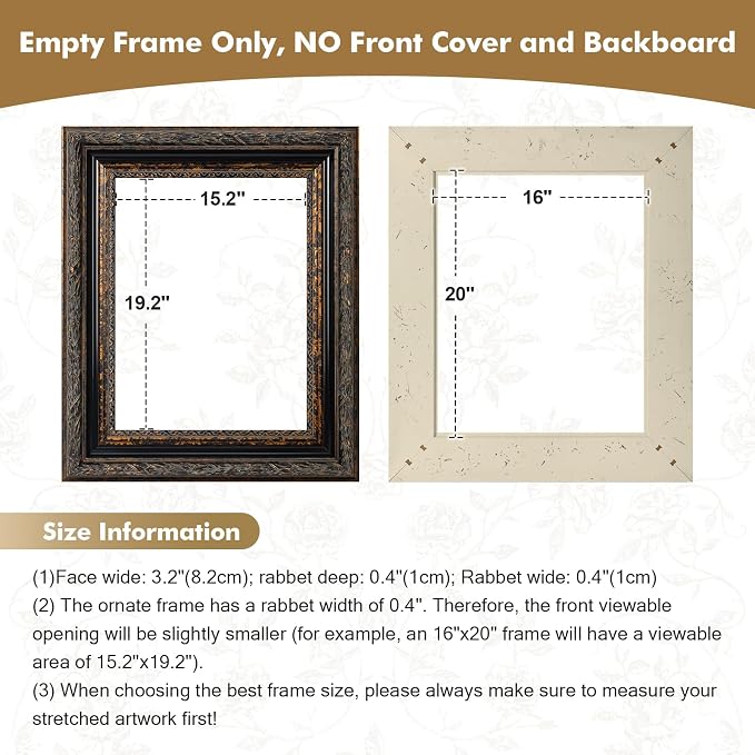 DIY Solid Wood Ornate Frame for 20x24 Rococo Paintings, 3.2” Wide Black Gold Traditional Frame for Pictures Art Lover Housewarming Birthday Wedding Grandparents Teacher Gift, No Cover & Back