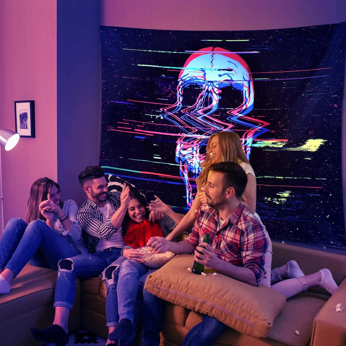 ADDWel Blacklight Skull Tapestry, Black Psychedelic Tapestry Glow In The Dark, UV Reactive Black Light Tapestries Posters Wall Hanging for Room Decor(50 * 60inches)