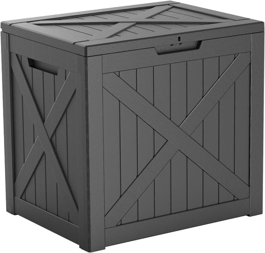 Vixzen 32 Gallon Outdoor Deck Box,Lockable Resin Waterproof Storage Box,UV Resistant,Weather Resistance,Outside Storage Bin for Gardening Tools,Pool Supplies,Black