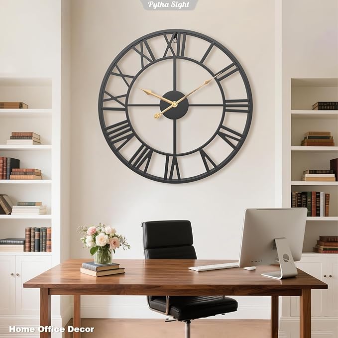 Pytha Sight 29.5 Inch Extra Giant Large Wall Clock,Oversized Modern Decorative Black Metal Roman Numeral Wall Clocks for Living Room,Kitchen Decor,Perfect Housewarming Gifts for a New Home