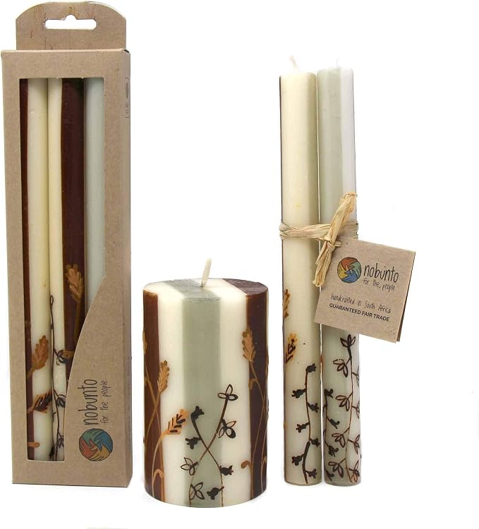 Global Crafts Kiwanja Design - Hand-Painted Taper Candles - Unscented South African Candles Set of 3