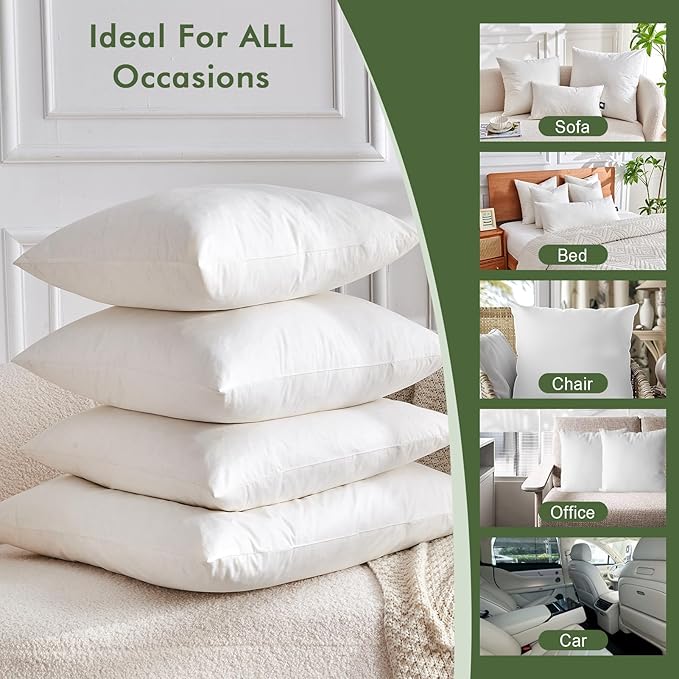 TOPGREEN Feathers Down Pillow Inserts 26x26, Set of 2, Euro Pillow Insert with 100% Organic Cotton Shell, Soft Decorative Throw Pillow for Living Room, Sofa, Couch, or Bed (White)