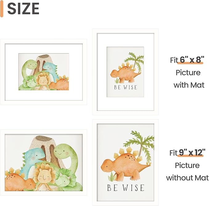 upsimples 9x12 Picture Frame, Display Pictures 6x8 with Mat or 9x12 Without, Wall Hanging Photo Frames, White, 1 Pack
