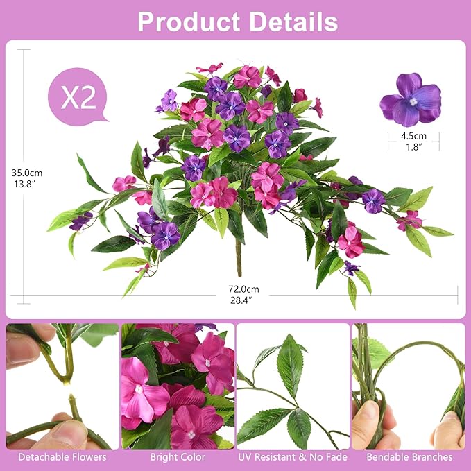 Hommyea Artificial Flowers for Outdoor, 2 Bundles UV Resistant Fake Plants Decoration Realistic Faux Silk Flowers No Fade Plastic Flowers for Outside Planters Home Porch Patio Yard Garden Decor