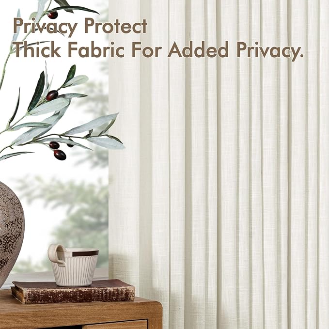 MIULEE Pinch Pleated Thick Linen Curtains 108 Inches Long 2 Panels for Living Room Bedroom Dining Room, Pinch Pleat Drapes Back Tab Light Filtering Neutral Ivory Extra Long Foor to Ceiling Curtains
