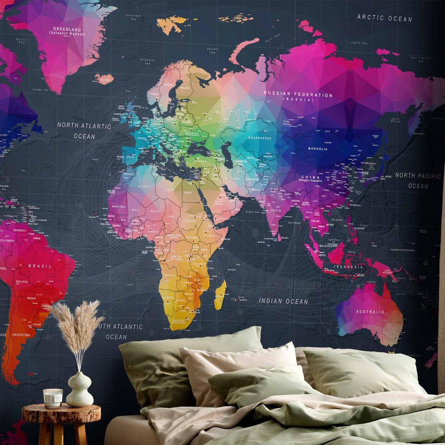 artgeist Premium Wall Mural World Map 138"x101" - XXL Non-Woven Wallpaper Fleece Wall Decor Photo Print Picture Image Design Home Map of The World k-A-0126-a-a