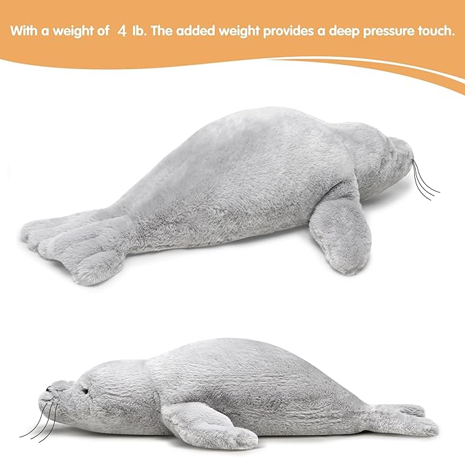 CSVBTRF Weighted Stuffed Animals, 4 lb, 23" Seal Plush Gift for Kids - Grey Hug Seal Plush Animals