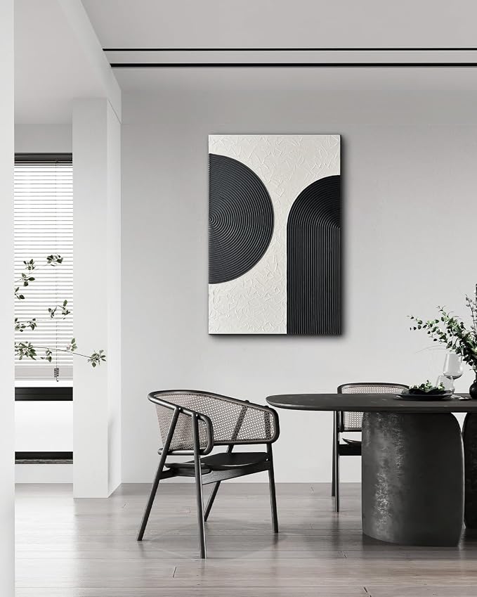 Creespi Black and White Wall Art 24x36 inch,Hand Painted Abstract Textured Wall Art Oil Painting,Modern Minimalist Canvas Art Painting for Wall Decor