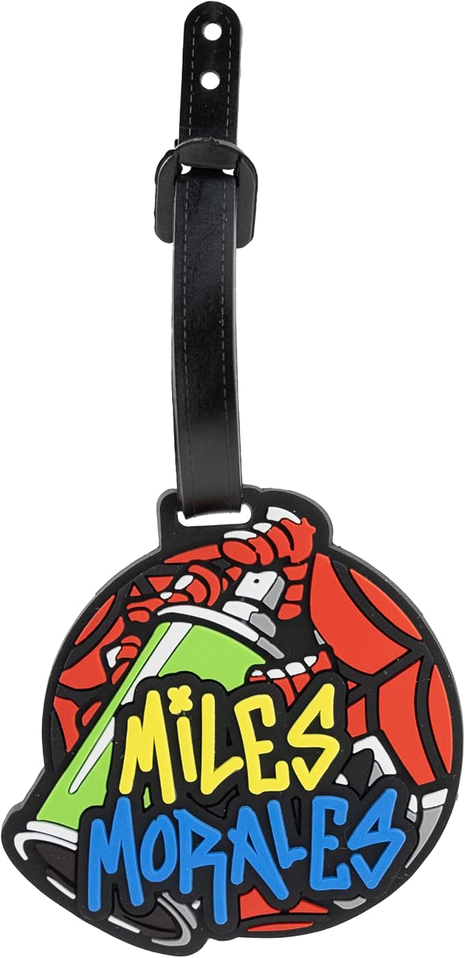 Marvel Miles Morales Spiderman Backpack for Teens | 16" Saffiano Leather School Bookbag with Rubber Luggage Tag | Spiderman Backpack for Boys, Girls, Unisex | Officially Licensed Marvel
