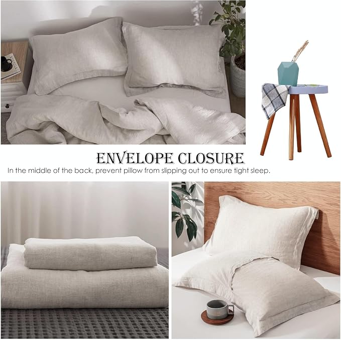 Simple&Opulence 100% Linen Pillow Case King Size Set of 2, Linen Pillow Covers with Overlap Closure, Luxury Breathable Pillowcases Protectors Suitable for All-Season (20" X 36", Linen)